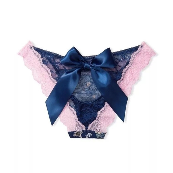 VS- Dream Angels Floral Lace Trim Bow Back Cheekini Panty (Multicolor/Blue)-M - Picture 3 of 4